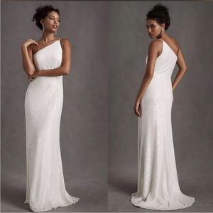 Jenny Yoo Zara One Shoulder Sequin Gown